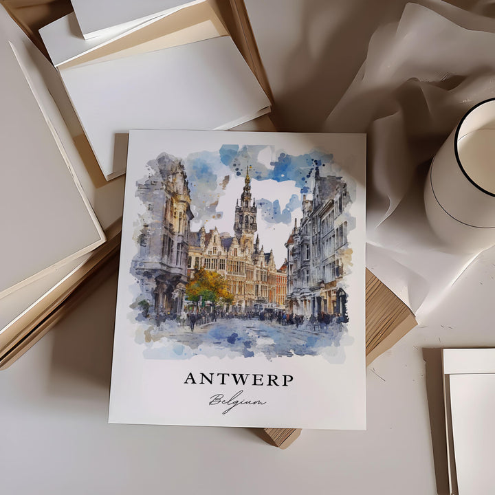 Antwerp Belgium Wall Art, Antwerp Print, Antwerp Watercolor Art, Antwerp Gift, Antwerp Travel Poster, Housewarming Gift