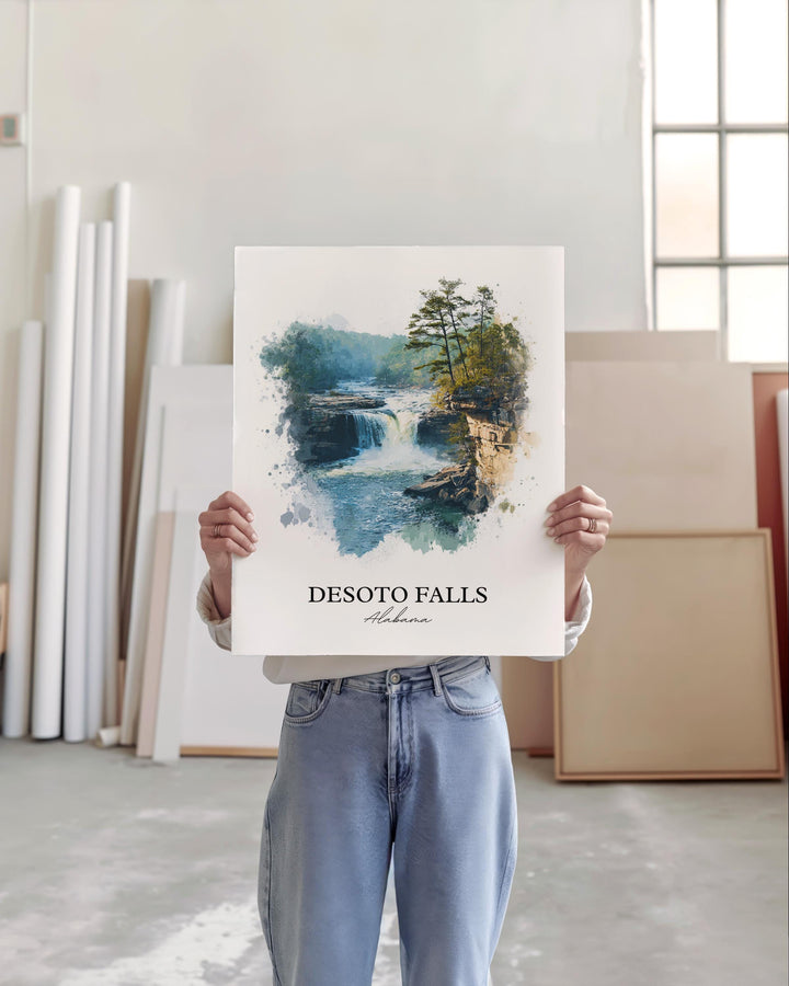 Desoto Falls Wall Art, Desoto Falls Print, Alabama Watercolor Art, Desoto Falls Gift, Travel Print, Travel Poster, Housewarming Gift