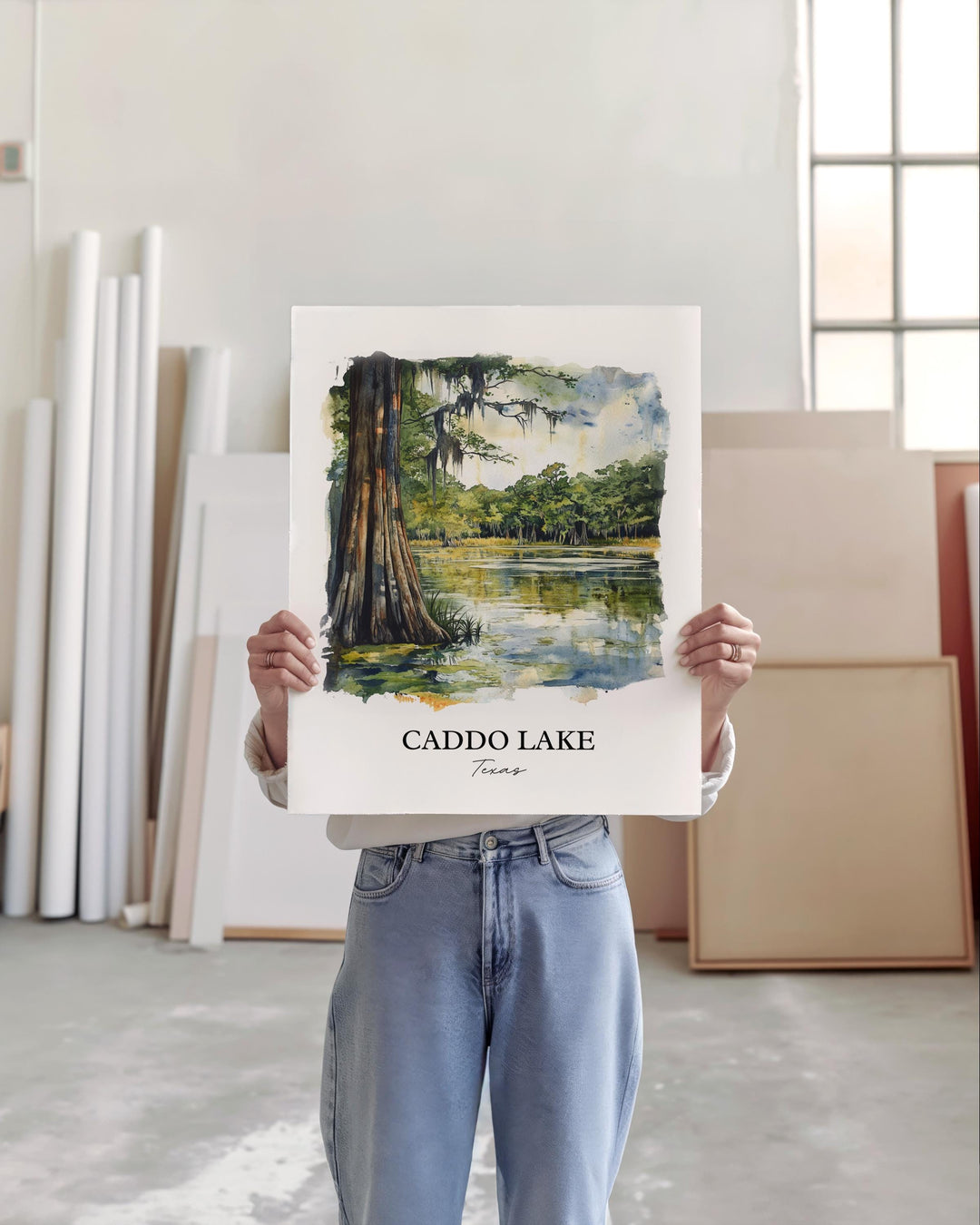Caddo Lake Wall Art, Harrison County TX Print, Texas Watercolor Art, Caddo Lake Gift, Travel Print, Travel Poster, Housewarming Gift
