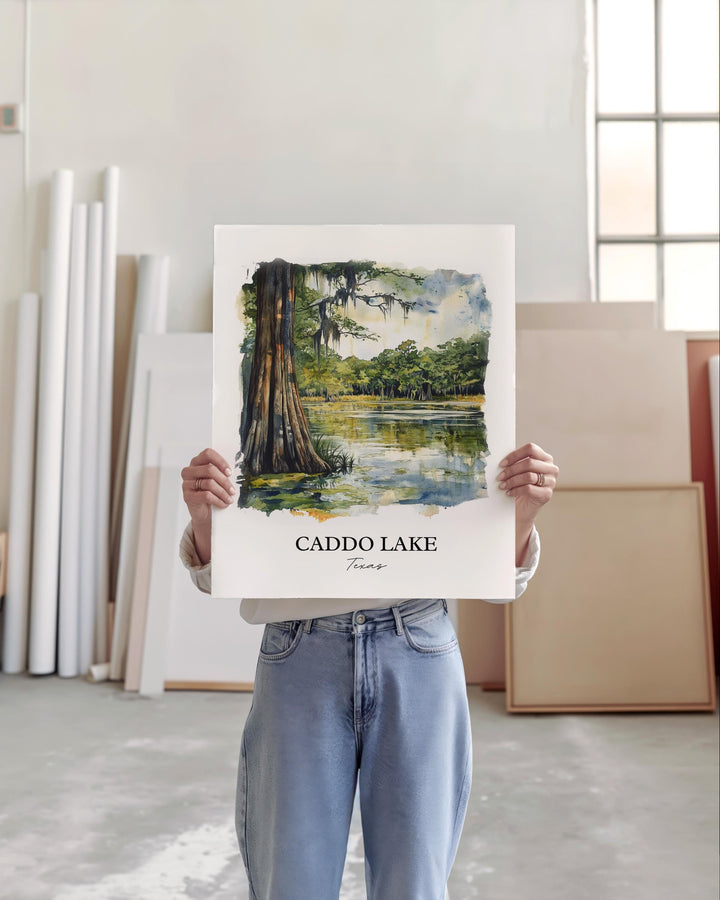 Caddo Lake Wall Art, Harrison County TX Print, Texas Watercolor Art, Caddo Lake Gift, Travel Print, Travel Poster, Housewarming Gift