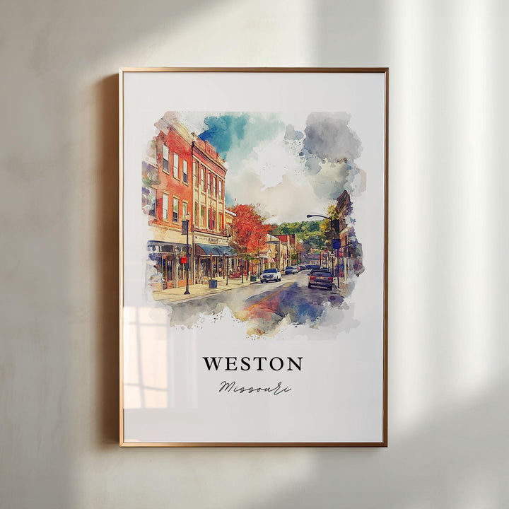 Weston Missouri Art, Weston MO Print, Weston MO Watercolor Art, Weston Missouri Gift,