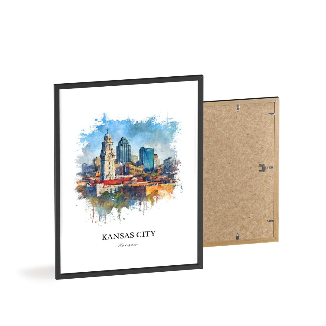 Kansas City Wall Art, Missouri Print, KC Watercolor Art, Kansas City Skyline Gift, Travel Print, Travel Poster, Housewarming Gift