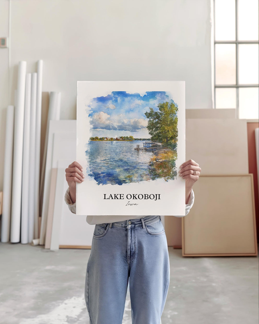 Lake Okoboji Wall Art, Dickinson County Print, Iowa Watercolor Art, Lake Okoboji Gift, Travel Print, Travel Poster, Housewarming Gift