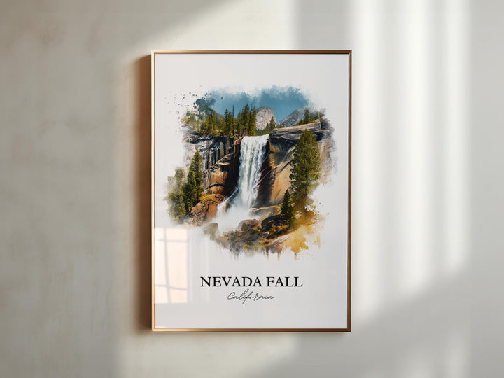 Nevada Fall Wall Art, Yosemite Print, California Watercolor Art, Nevada Fall Gift, Travel Print, Travel Poster, Housewarming Gift