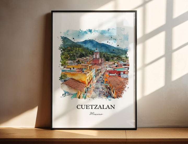 Cuetzalan Wall Art, Puebla Mexico Print, Mexico Watercolor Art, Cuetzalan Mexico Gift, Travel Print, Travel Poster, Housewarming Gift