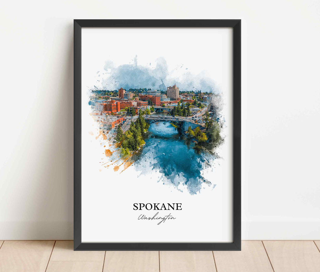 Spokane WA Wall Art, Spokane Print, Spokane Washington Watercolor Art, Washington State Gift, Travel Print, Travel Poster, Housewarming Gift