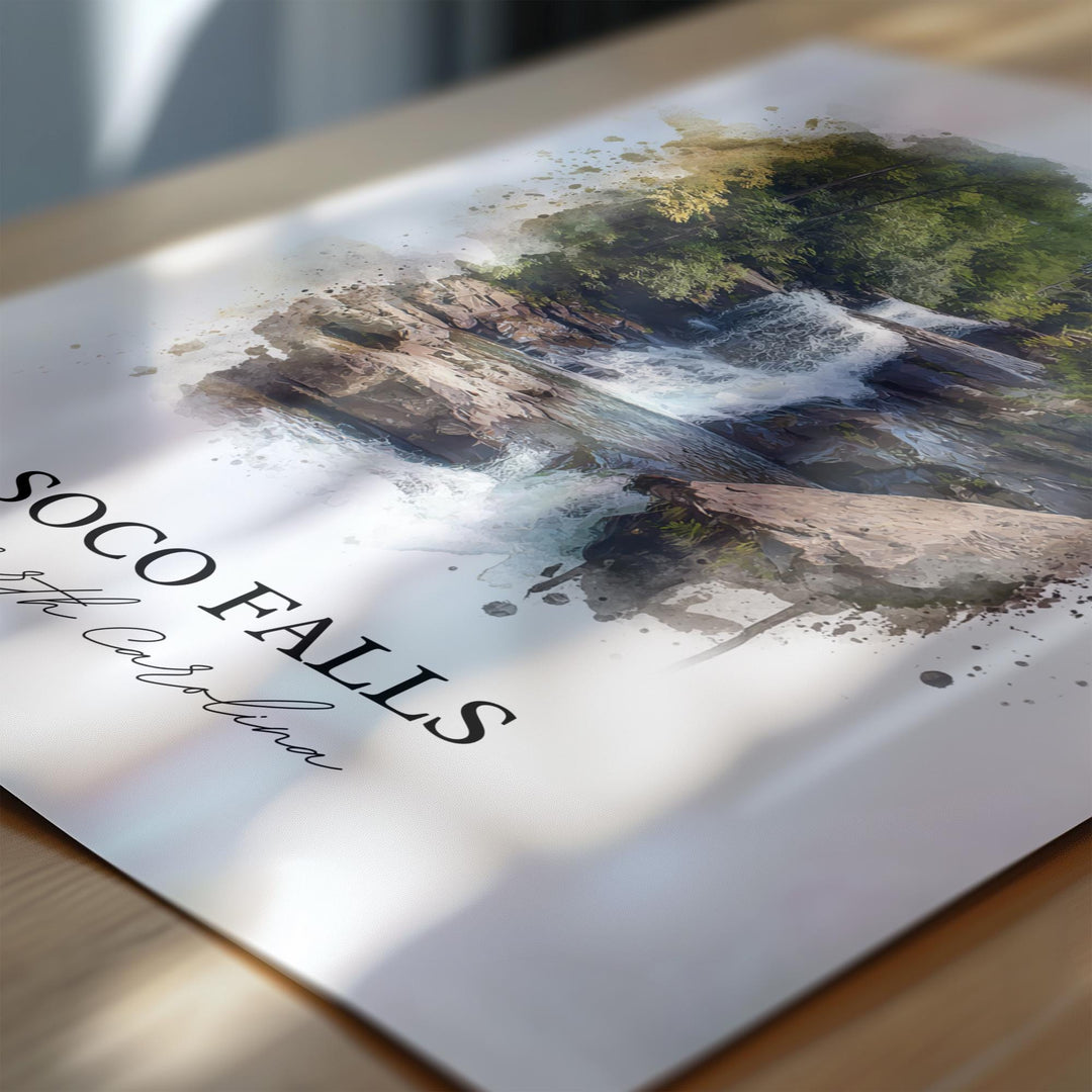 Soco Falls Wall Art, Soco Falls NC Print, North Carolina Watercolor Art, Maggie Valley Gift, Travel Print, Travel Poster, Housewarming Gift