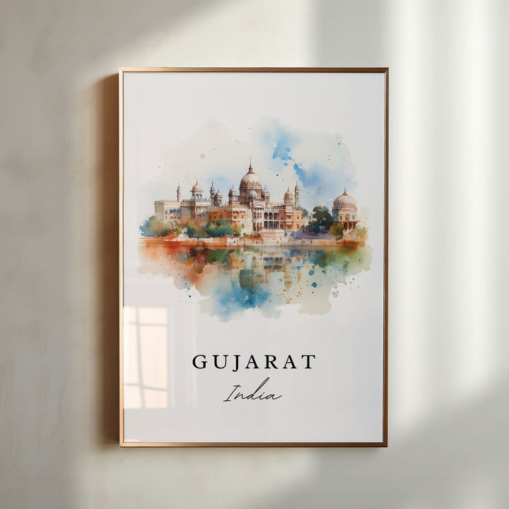 Gujarat traditional travel art - India, Gujarat poster print, Wedding gift, Birthday present, Custom Text, Perfect Gift