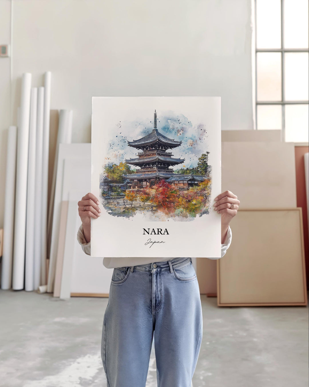 Nara Wall Art, Honshu Japan Print, Japan Watercolor Art, Nara Japan Gift, Travel Print, Travel Poster, Housewarming Gift