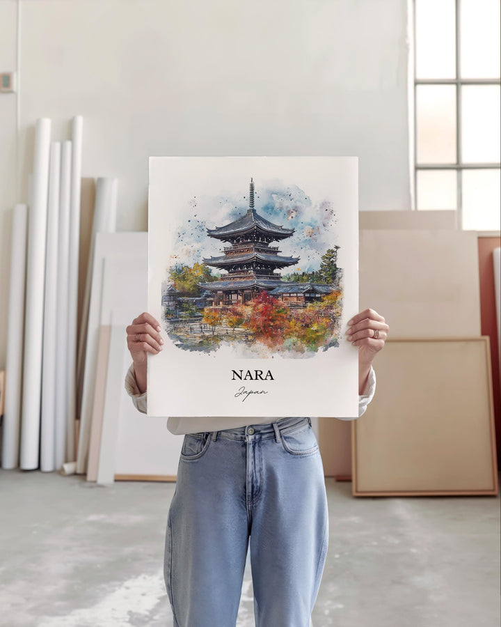 Nara Wall Art, Honshu Japan Print, Japan Watercolor Art, Nara Japan Gift, Travel Print, Travel Poster, Housewarming Gift