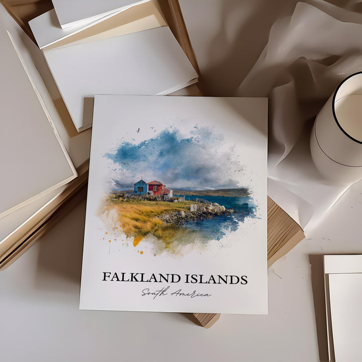 Falkland Islands Art, Islas Malvinas Print, Falkland Watercolor Art, Falkland Islands Gift, Travel Print, Travel Poster, Housewarming Gift