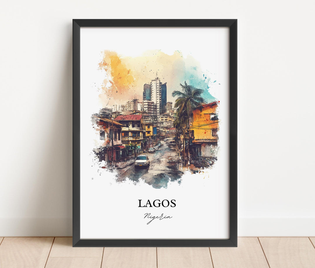 Lagos Wall Art, Lagos Nigeria Print, Nigeria Watercolor Art, Lagos Nigeria Gift, Travel Print, Travel Poster, Housewarming Gift