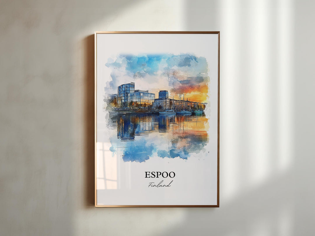 Espoo Wall Art, Espoo Print, Finland Watercolor Art, Espoo Finland Gift, Travel Print, Travel Poster, Housewarming Gift
