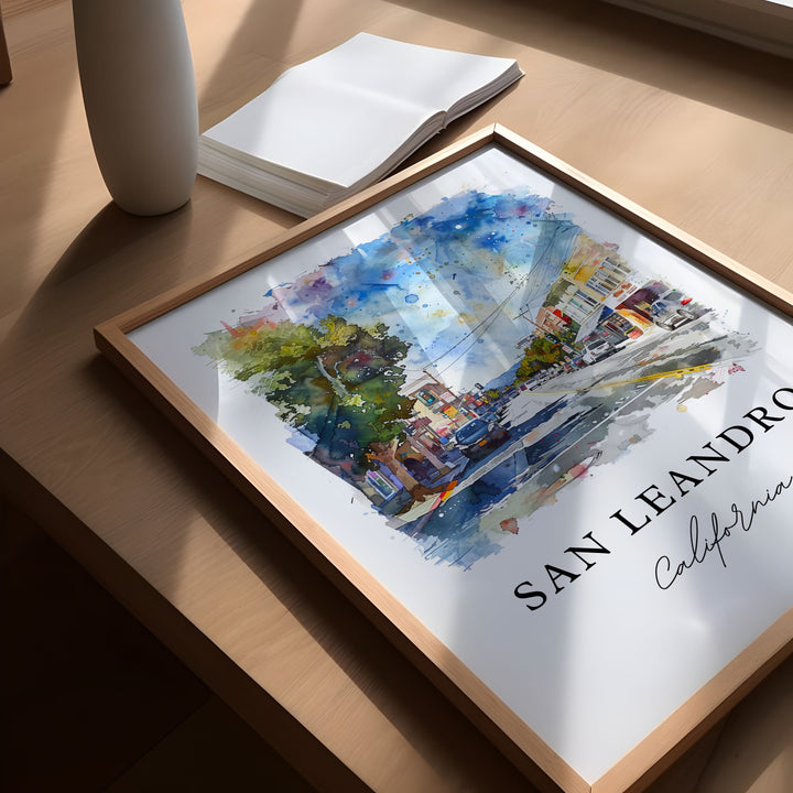 San Leandro CA Wall Art, San Leandro Print, San Leandro Watercolor Art, Alameda County Gift,