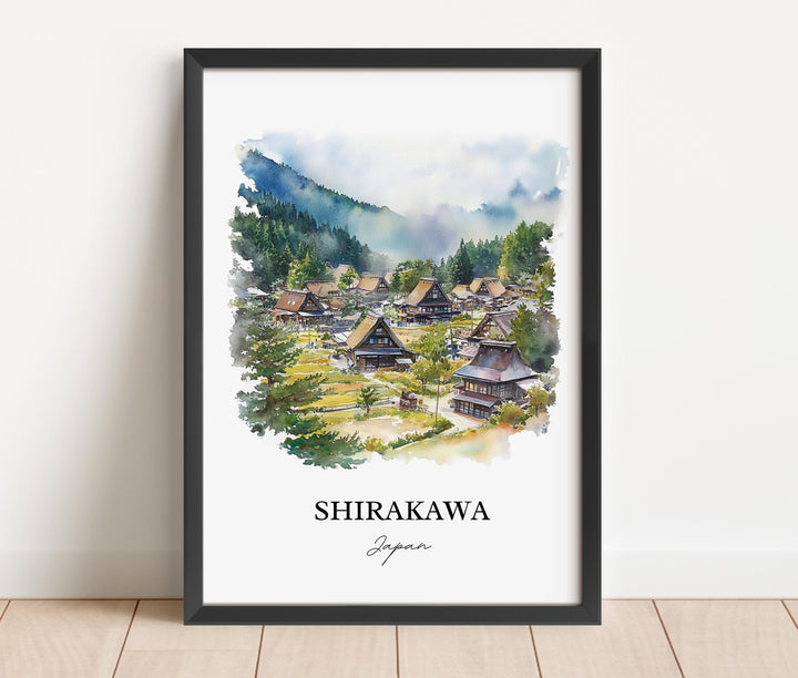 Shirakawa Wall Art, Gifu Prefecture Print, Japan Watercolor Art, Shirakawa Japan Gift, Travel Print, Travel Poster, Housewarming Gift