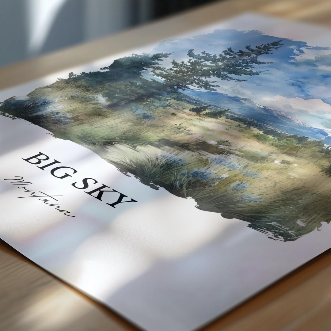 Big Sky Montana Wall Art, Big Sky MT Print, Big Sky Watercolor Art, Big Sky Montana Gift, Travel Print, Travel Poster, Housewarming Gift