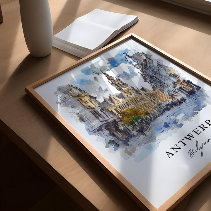 Antwerp Belgium Wall Art, Antwerp Print, Antwerp Watercolor Art, Antwerp Gift, Antwerp Travel Poster, Housewarming Gift