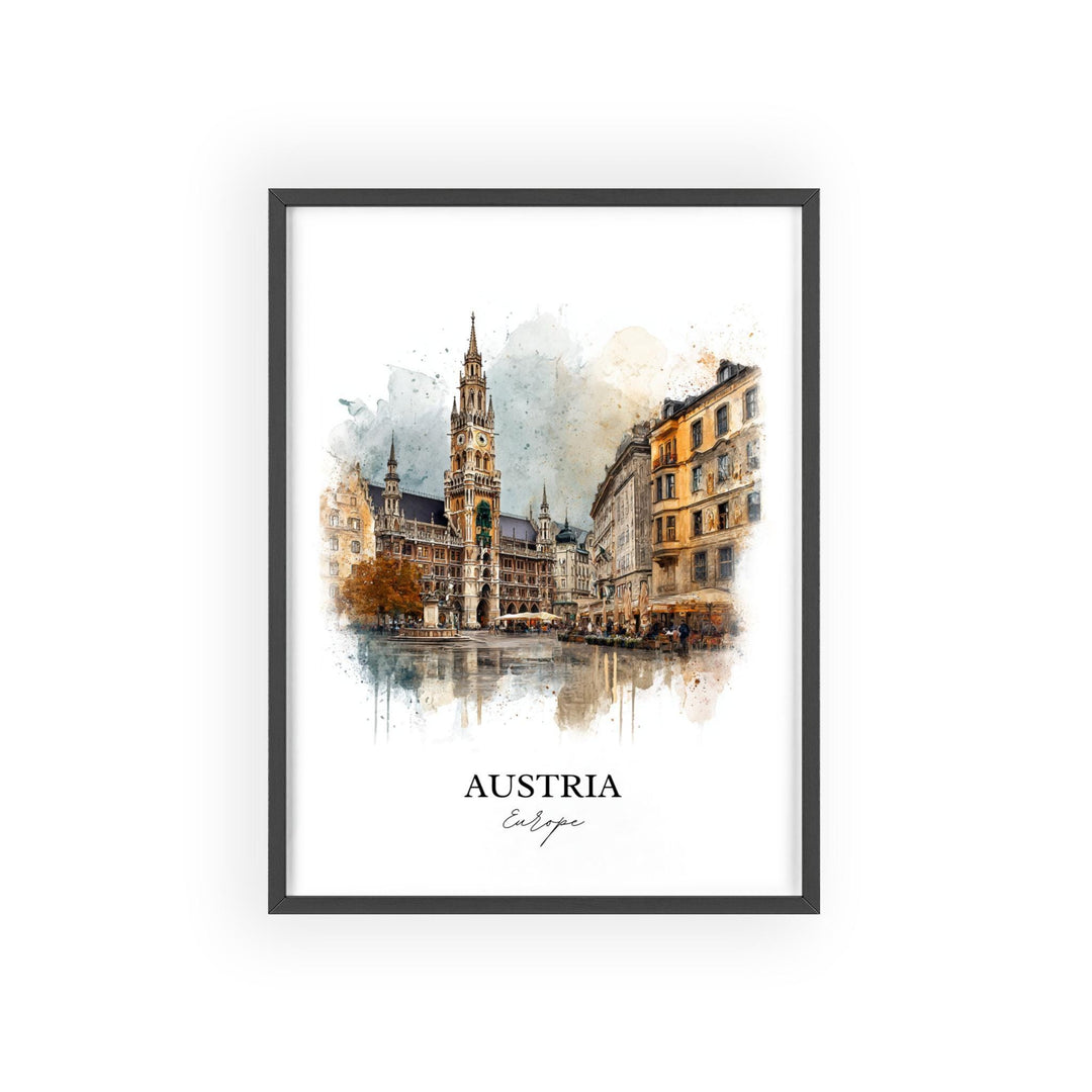 Austria Wall Art, Austria Print, Austria Watercolor Art, Austria Gift, Travel Print, Travel Poster, Housewarming Gift