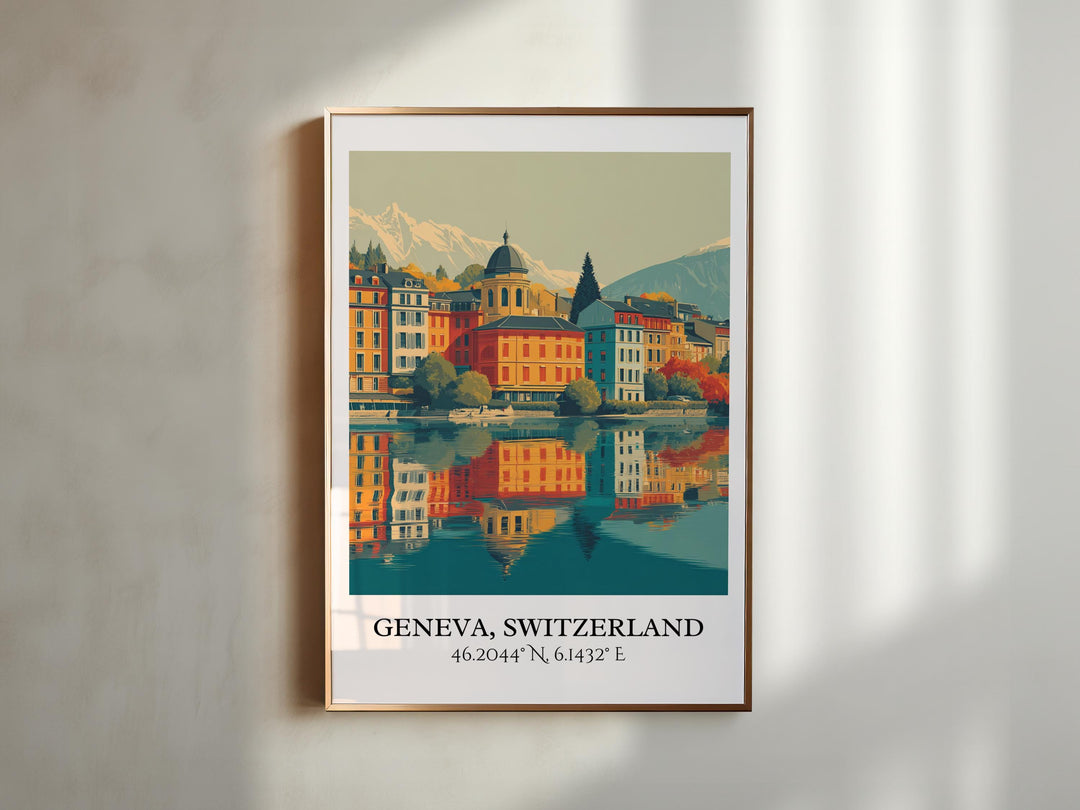 Geneva Art, Geneva Retro Travel Art, Geneva Home Decor, Geneva Switzerland Gift, Switzerland Travel Art, Travel Prints, Housewarming Gift
