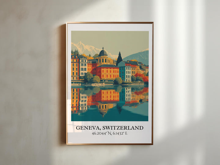 Geneva Art, Geneva Retro Travel Art, Geneva Home Decor, Geneva Switzerland Gift, Switzerland Travel Art, Travel Prints, Housewarming Gift