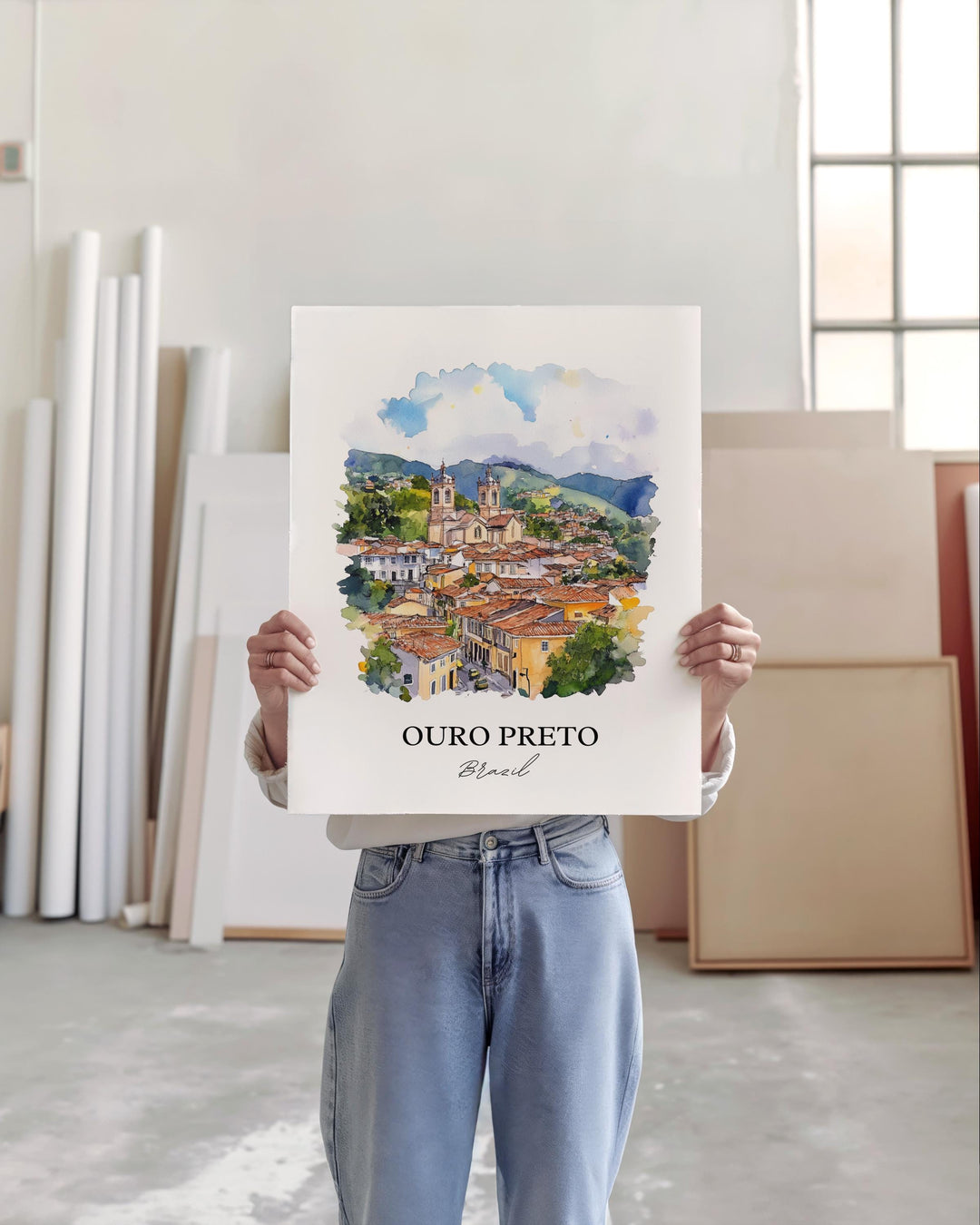 Ouro Preto Wall Art, Minas Gerais Print, Brazil Watercolor Art, Ouro Preto Gift, Travel Print, Travel Poster, Housewarming Gift