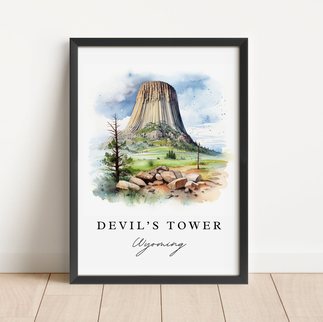 Devils Tower WY wall art - Wyoming, Devil's Tower poster print, Devils Tower Wedding gift, Birthday present, Custom Text, Perfect Gift