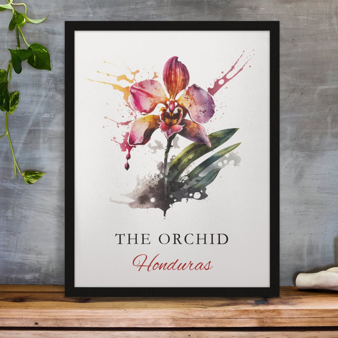 The Orchid Flower art - Honduras Country Flower, The Orchid Flower poster, Wedding gift, Birthday present, Custom Text, Personalised Gift