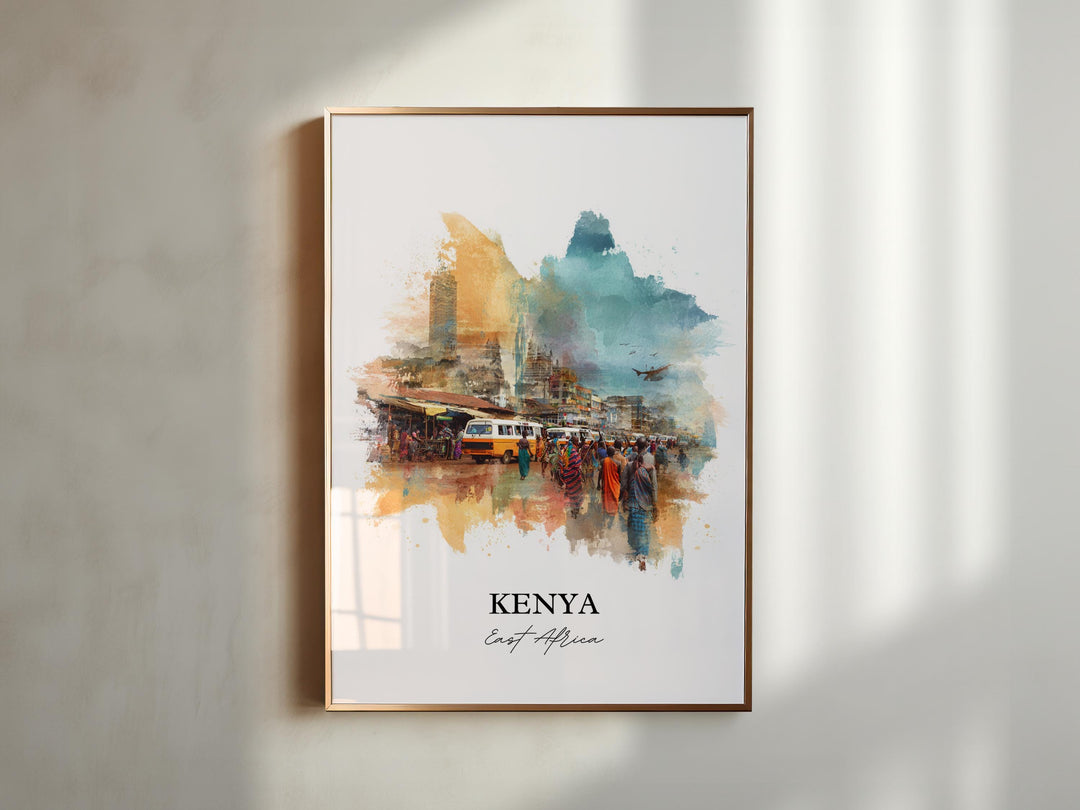 Kenya Wall Art, Kenya Print, Kenya Watercolor Art, East Africa Gift, Travel Print, Travel Poster, Housewarming Gift