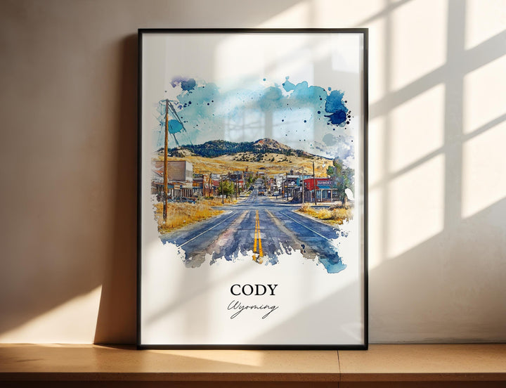 Cody Wyoming Wall Art, Cody WY Print, Wyoming Watercolor Art, Cody Wyoming Gift, Travel Print, Travel Poster, Housewarming Gift