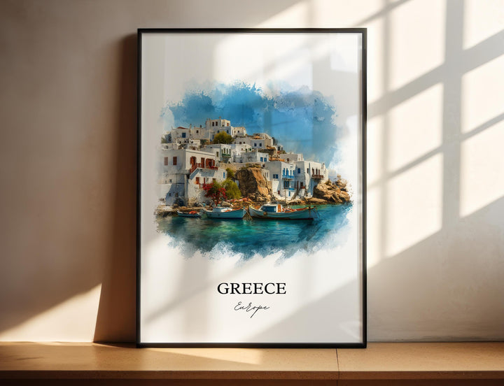 Greece Wall Art, Greek Print, Greece Watercolor Art, Greece Gift, Travel Print, Travel Poster, Housewarming Gift