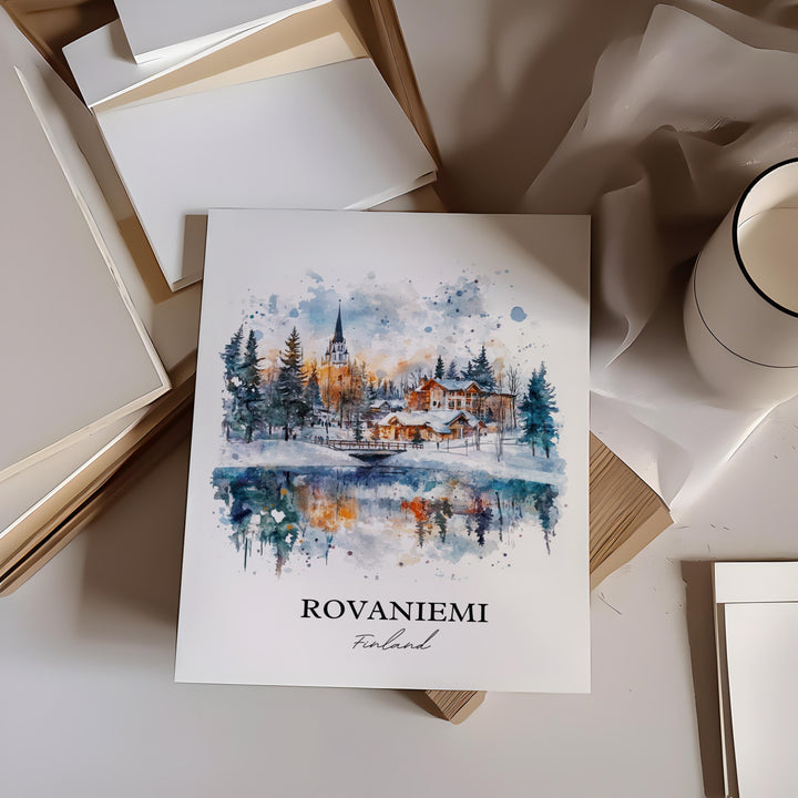 Rovaniemi Wall Art, Lapland Print, Finland Watercolor Art, Rovaniemi Gift, Travel Print, Travel Poster, Housewarming Gift