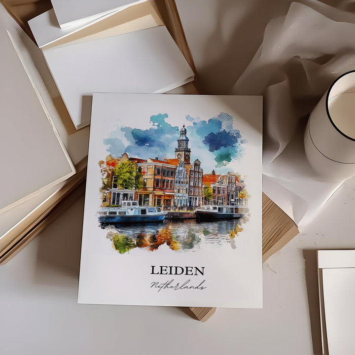 Leiden Wall Art, South Holland Print, Netherlands Watercolor Art, Leiden Netherlands Gift, Travel Print, Travel Poster, Housewarming Gift