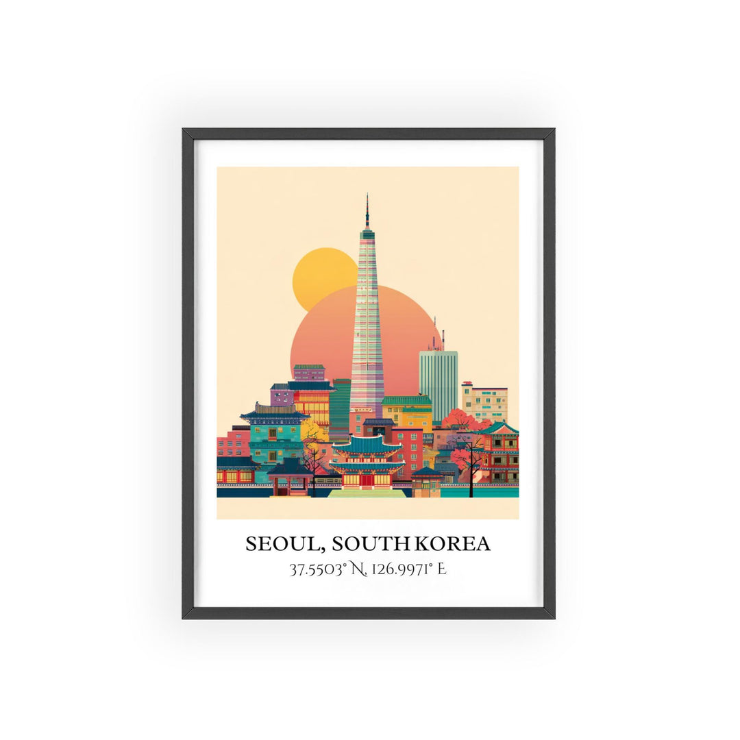 Seoul Art, Seoul Retro Travel Art, Seoul Home Decor, Seoul SK Gift, South Korea Travel Art, Travel Prints, Housewarming Gift