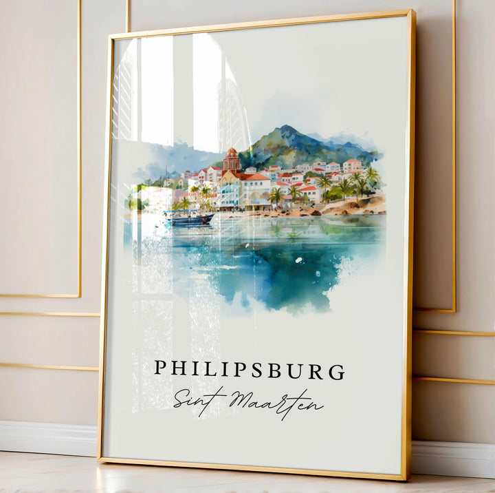 Philipsburg wall art - Sint Maarten, Philipsburg artwork, Saint Martin gift, Birthday present, Custom Text, Personalized Gift