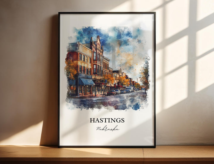 Hastings NE Wall Art, Adams County Print, Nebraska Watercolor Art, Hastings Nebraska Gift, Travel Print, Travel Poster, Housewarming Gift