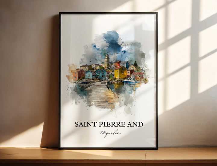 Saint Pierre and Miquelon Art, Newfoundland Print, Saint Pierre Watercolor, Miquelon Gift, Travel Print, Travel Poster, Housewarming Gift