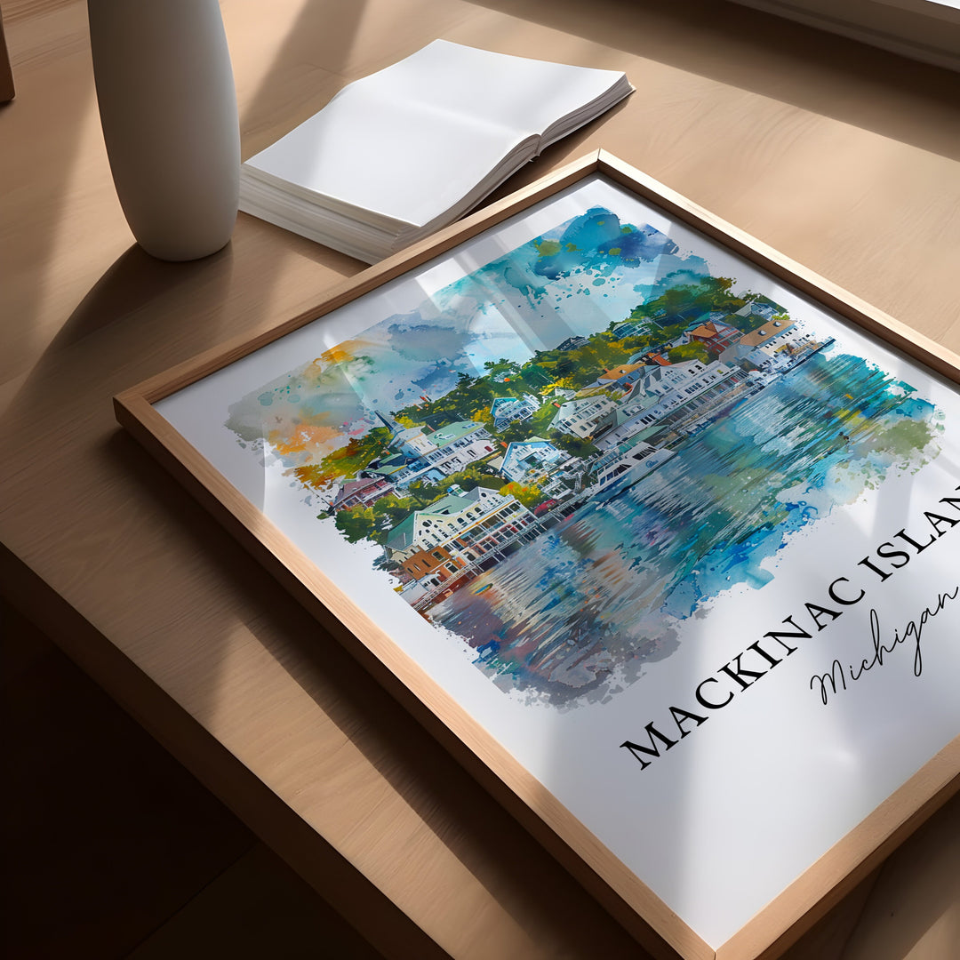 Mackinac Island Wall Art, Mackinac MI Print, Lake Huron Watercolor, Mackinac Island Gift, Travel Poster, Housewarming Gift