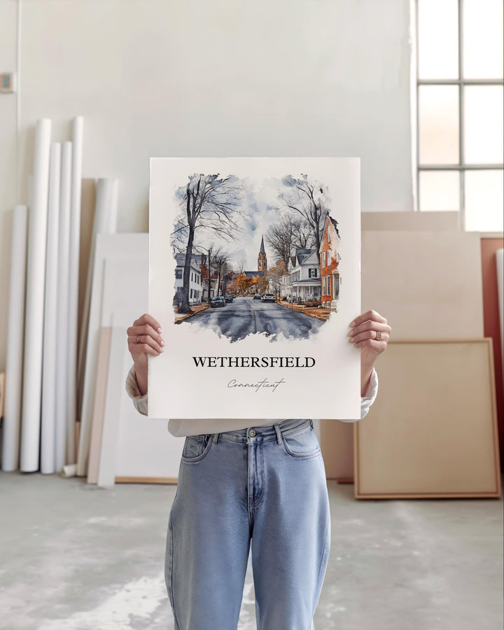 Wethersfield CT Wall Art, Hartford Print, Connecticut Watercolor Art, Wethersfield Gift, Travel Print, Travel Poster, Housewarming Gift