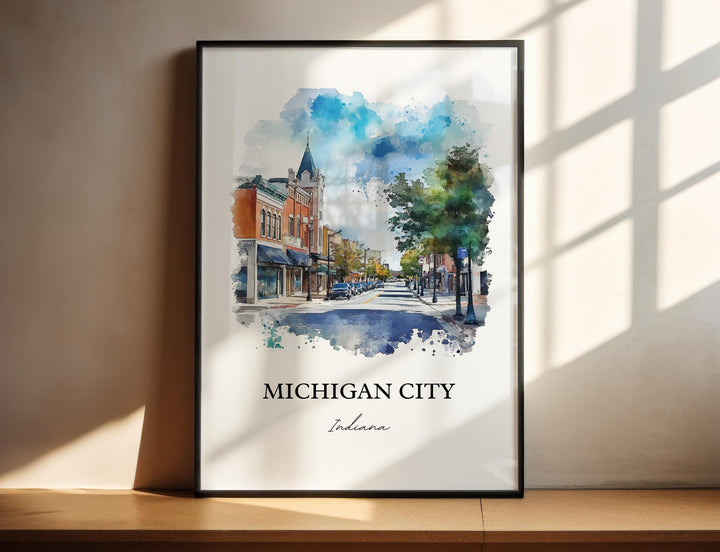 Michigan City IN Art, LaPorte County Print, Lake Michigan Watercolor, Michigan City IN Gift, Travel Print, Travel Poster, Housewarming Gift