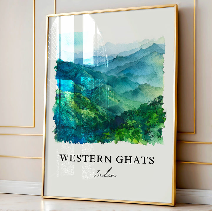 Western Ghats Wall Art, Sahyadri Mountains Print, Gujarat Watercolor, Kerala India Gift,