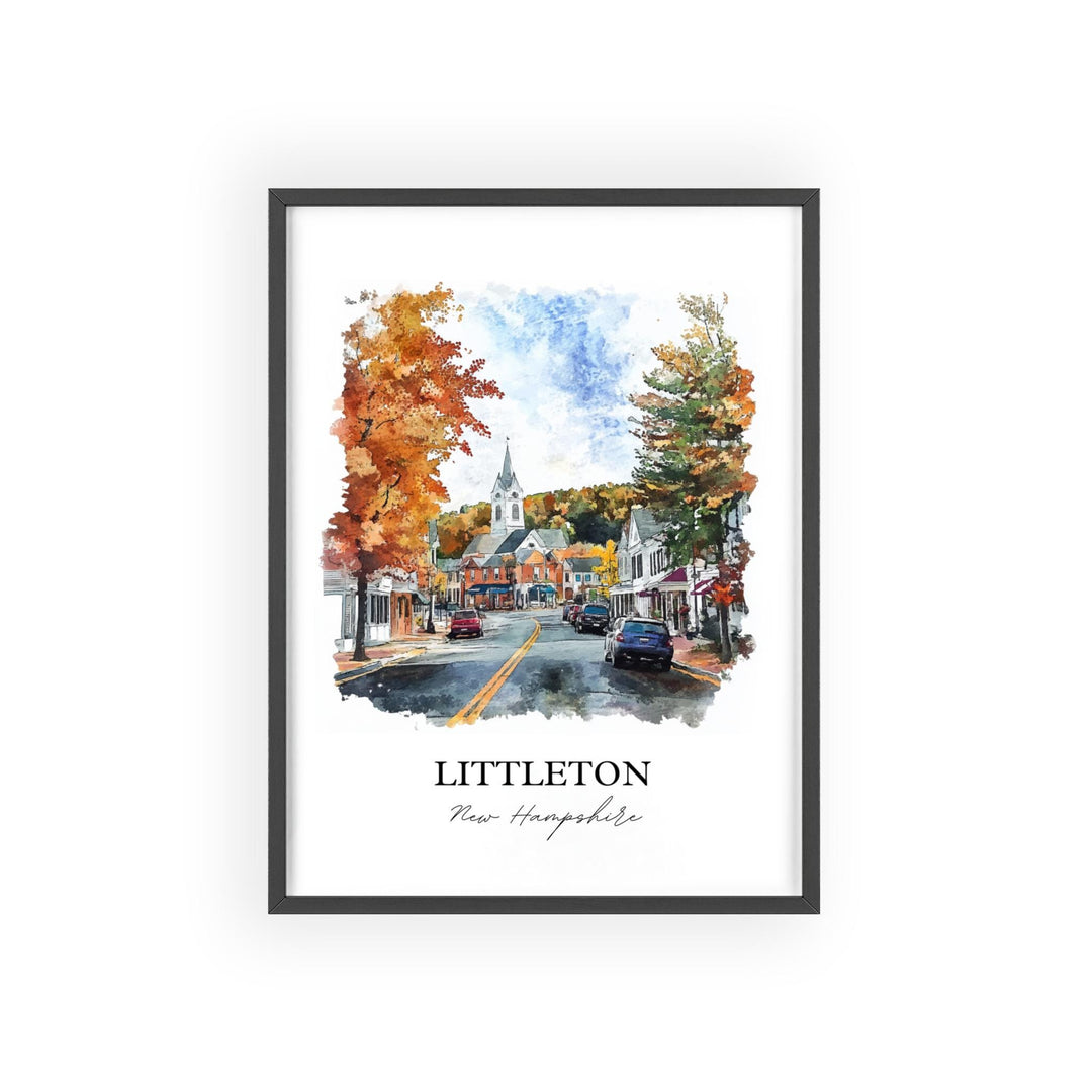 Littleton NH Wall Art, Grafton County Print, New Hampshire Watercolor Art, Littleton NH Gift, Travel Print, Travel Poster, Housewarming Gift