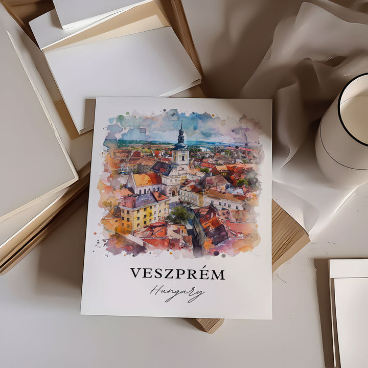 Veszprem Wall Art, Veszprem Hungary Print, Veszprem Watercolor, Veszprem Gift,