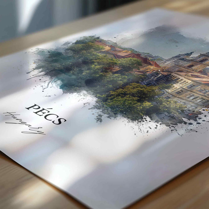 Pecs, Hungary – Watercolor Art Print of Mecsek Mountains