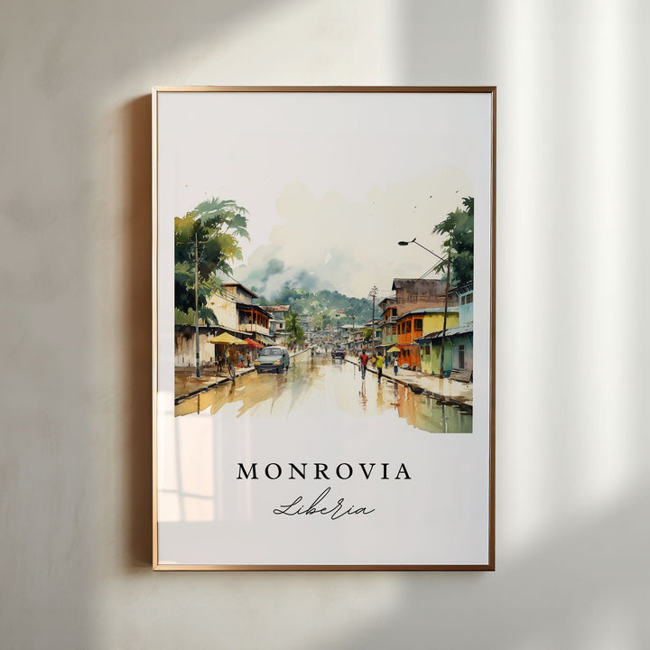 Monrovia traditional travel art - Liberia, Monrovia poster, Wedding gift, Birthday present, Custom Text, Personalized Gift