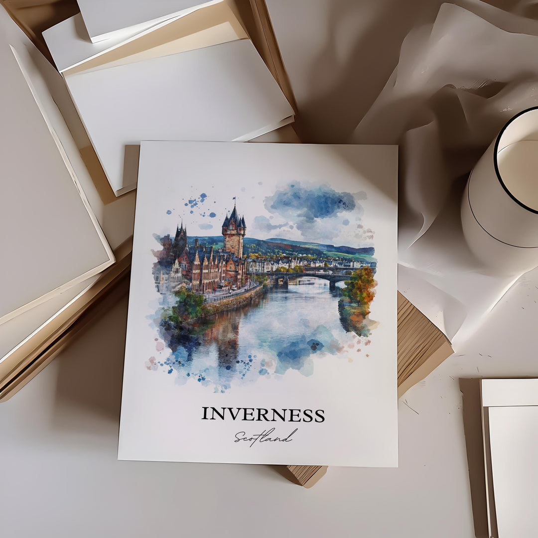 Inverness Wall Art, Scottish Highlands Print, Scotland Watercolor, Inverness Scotland Gift, Travel Print, Travel Poster, Housewarming Gift