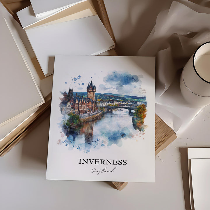 Inverness Wall Art, Scottish Highlands Print, Scotland Watercolor, Inverness Scotland Gift, Travel Print, Travel Poster, Housewarming Gift