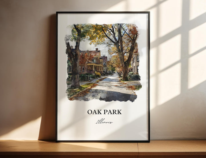 Oak Park IL Wall Art, Cook County Print, Chicago Suburbs Watercolor Art, Oak Park Gift, Travel Print, Travel Poster, Housewarming Gift