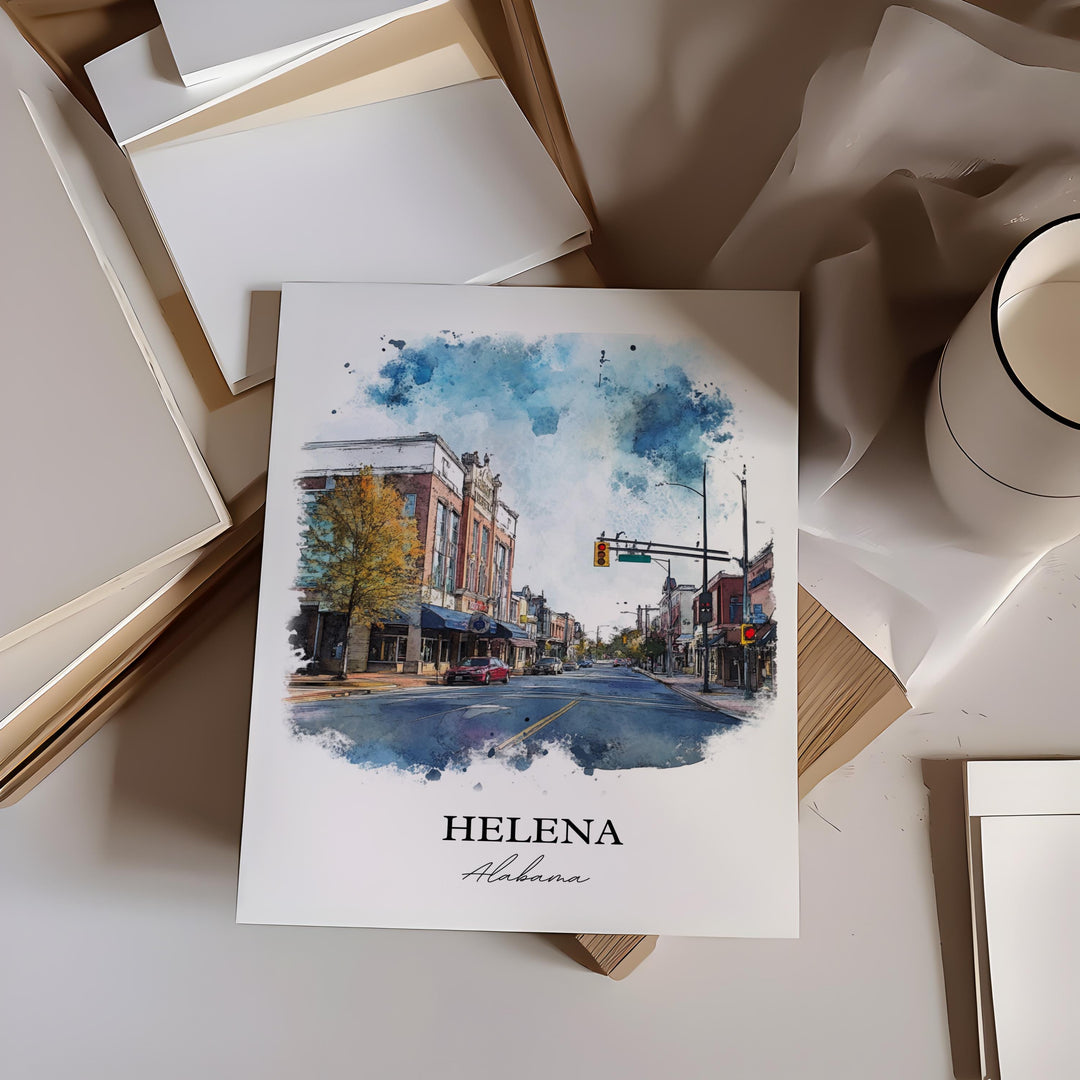 Helena AL Wall Art, Alabama Print, Alabama Watercolor Art, Helena Alabama Gift, Travel Print, Travel Poster, Housewarming Gift