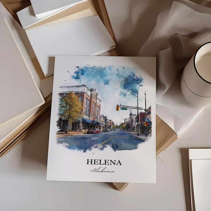 Helena AL Wall Art, Alabama Print, Alabama Watercolor Art, Helena Alabama Gift, Travel Print, Travel Poster, Housewarming Gift