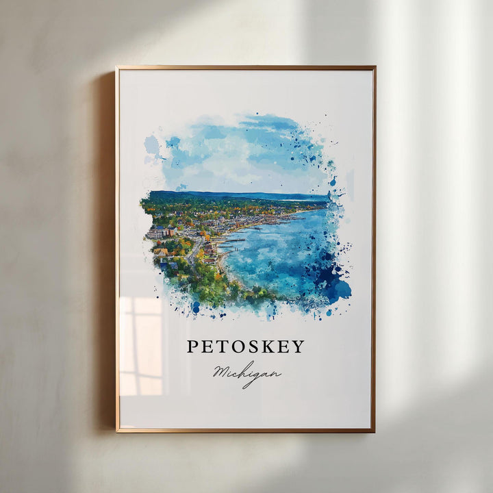 Petoskey MI Wall Art, Petoskey Print, Petoskey Michigan Watercolor Art, Emmet County Gift,